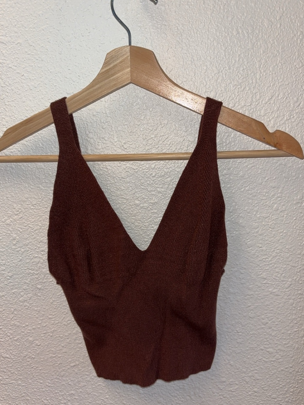 SHEIN Brown Sleeveless V-Neck Knit Crop Top